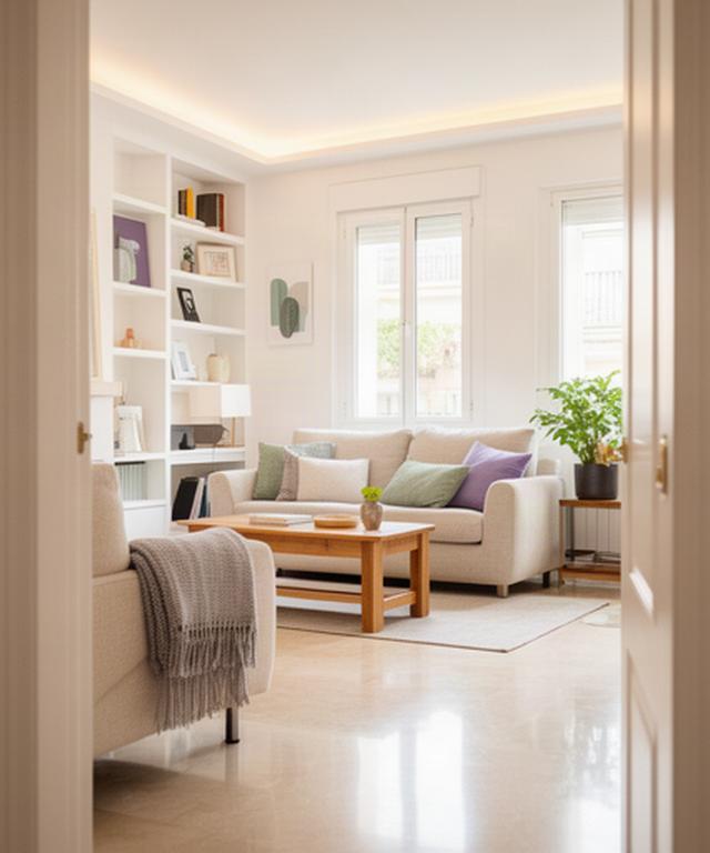 Salón ordenado y luminoso de una vivienda atendida por un equipo de limpieza en Madrid